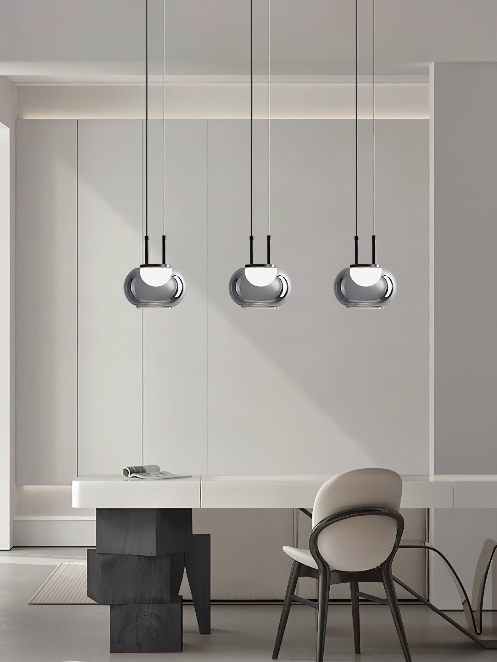 Smoky Grey Glass Globe Pendant Light Modern LED Hanging Ceiling Lamp
