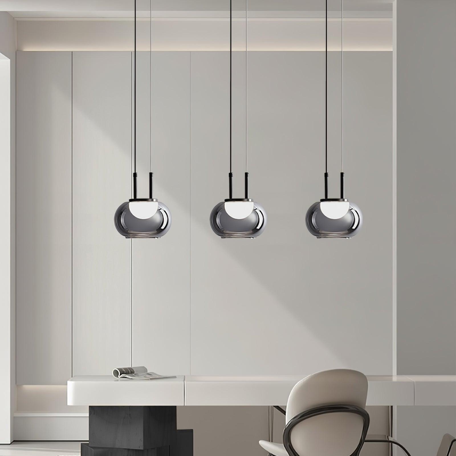 Smoky Grey Glass Globe Pendant Light Modern LED Hanging Ceiling Lamp
