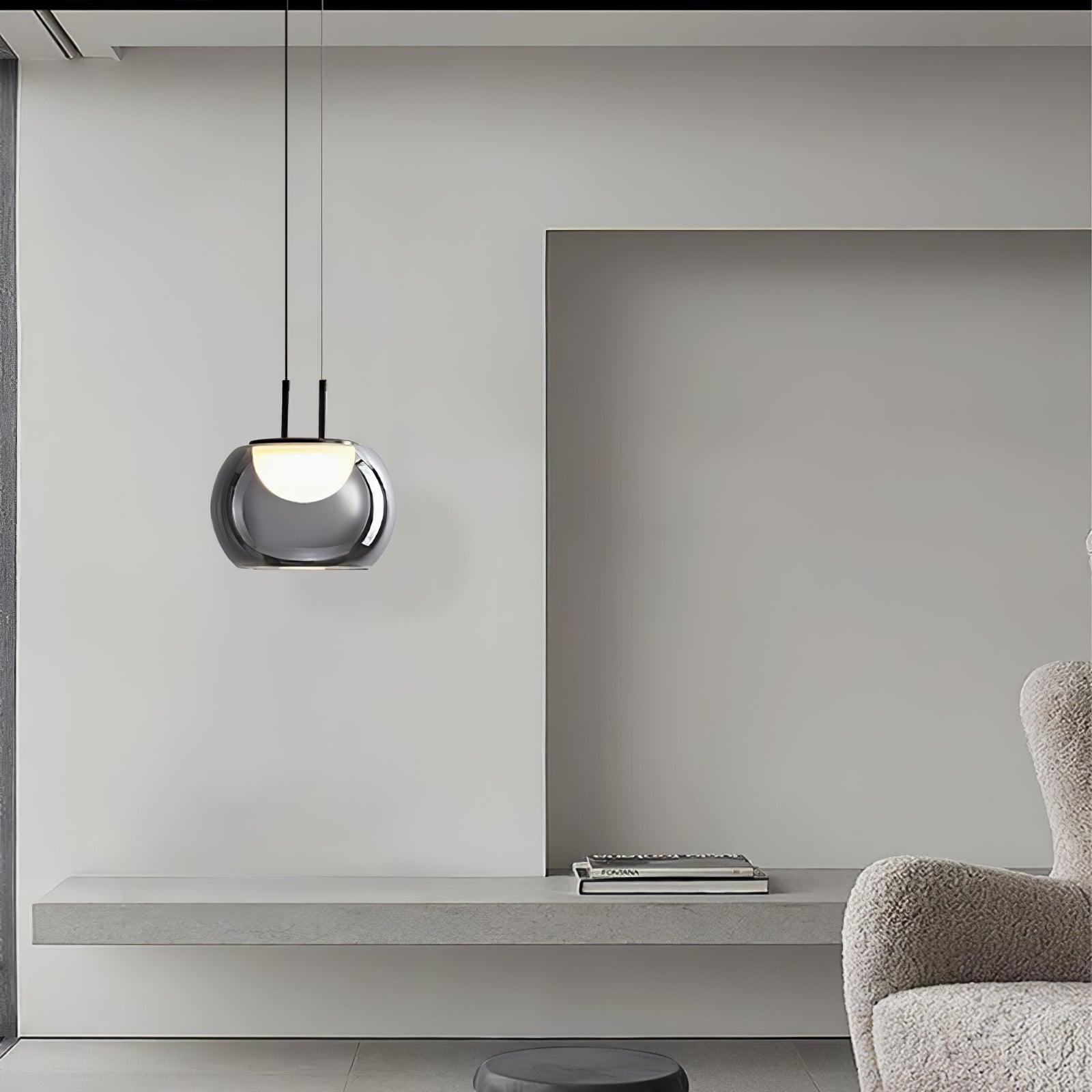 Smoky Grey Glass Globe Pendant Light Modern LED Hanging Ceiling Lamp