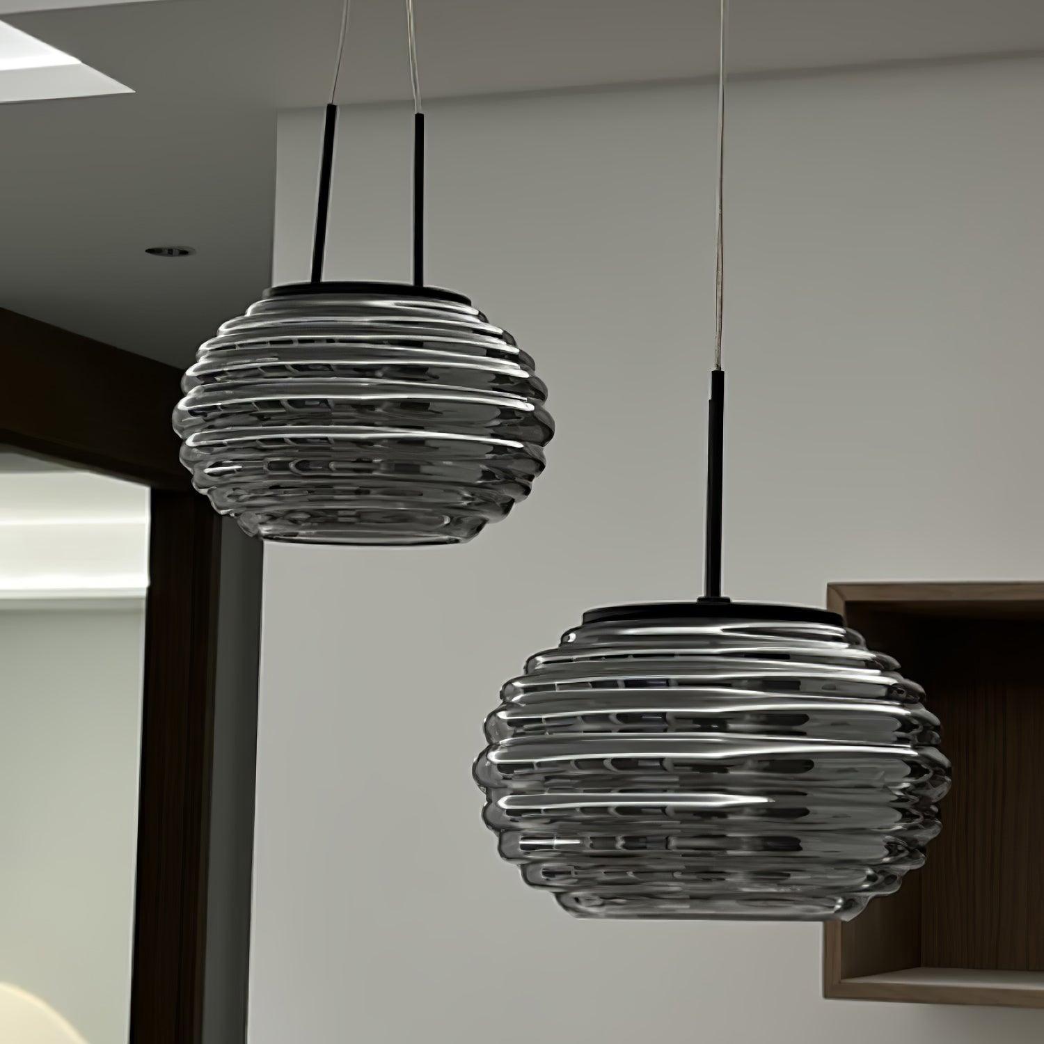 Smoky Grey Glass Globe Pendant Light Modern LED Hanging Ceiling Lamp
