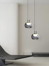 Smoky Grey Glass Globe Pendant Light Modern LED Hanging Ceiling Lamp