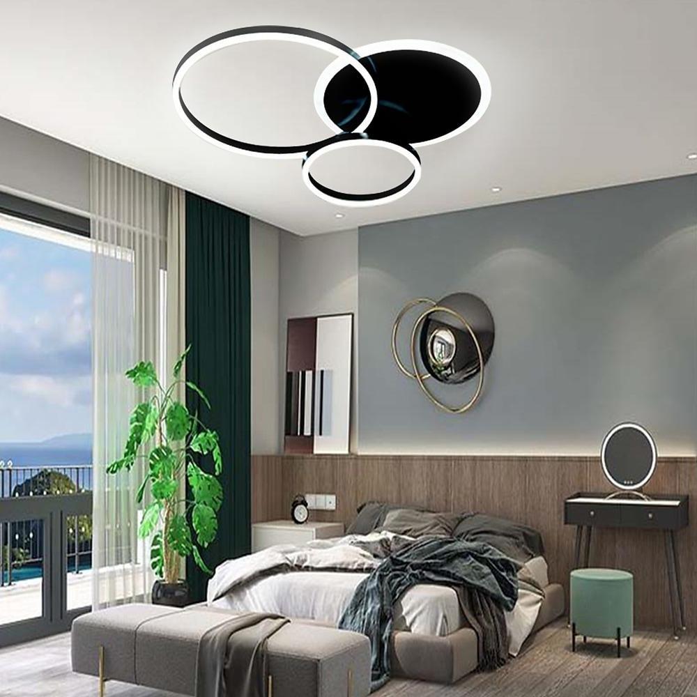 Modern 3 Layer Circle LED Flush Mount Ceiling Light Dimmable 26 Inch White Black Brown