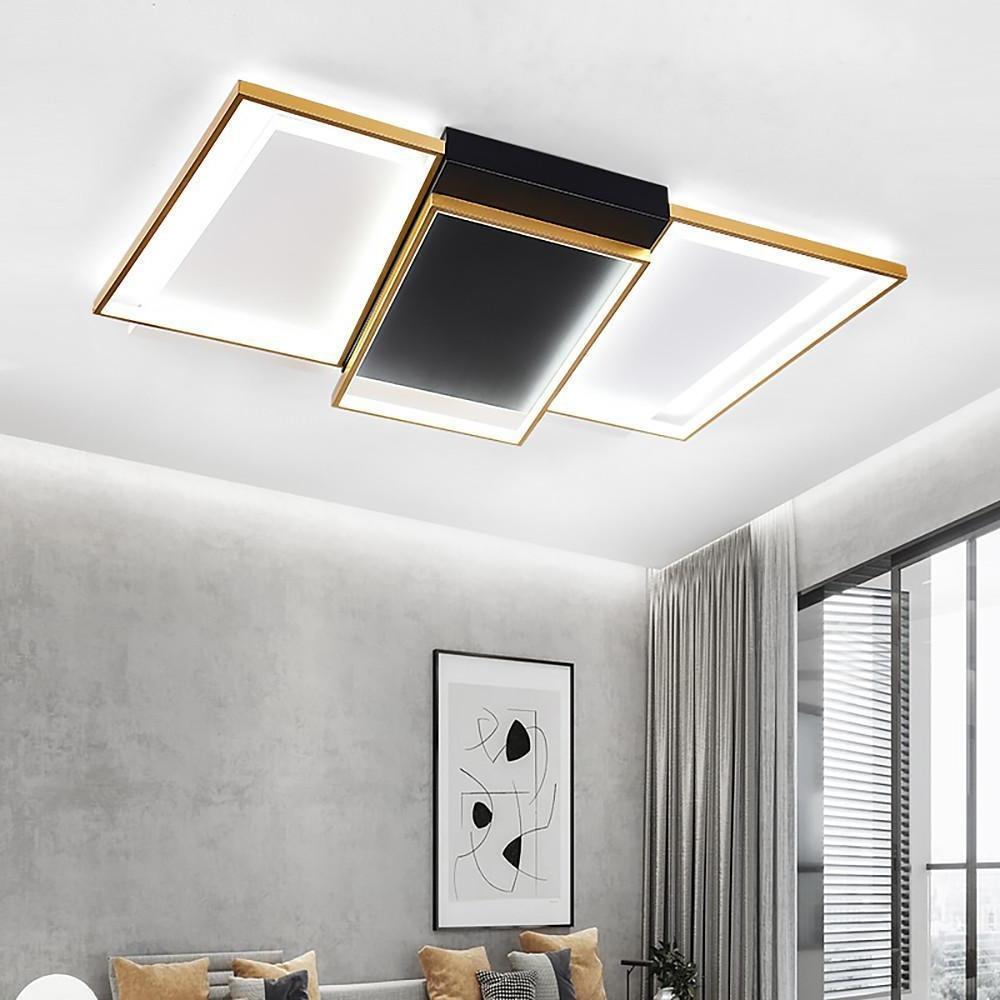 Modern Geometric LED Flush Mount Ceiling Light Black and Gold Multi Ring Fixture