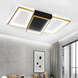Modern Geometric LED Flush Mount Ceiling Light Black and Gold Multi Ring Fixture