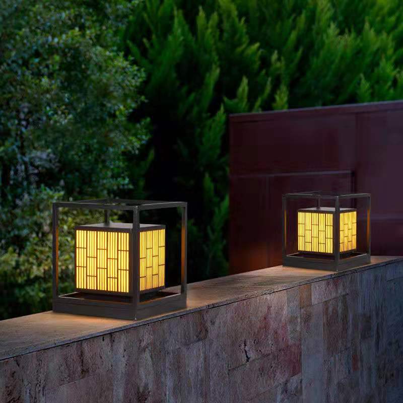 Solar Outdoor Post Lamp Waterproof Geometric Landscape Light for Garden Patio and Pathway Decor