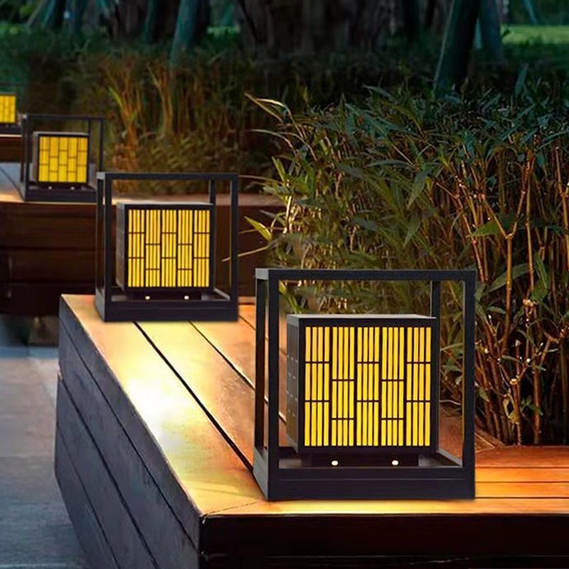 Solar Outdoor Post Lamp Waterproof Geometric Landscape Light for Garden Patio and Pathway Decor