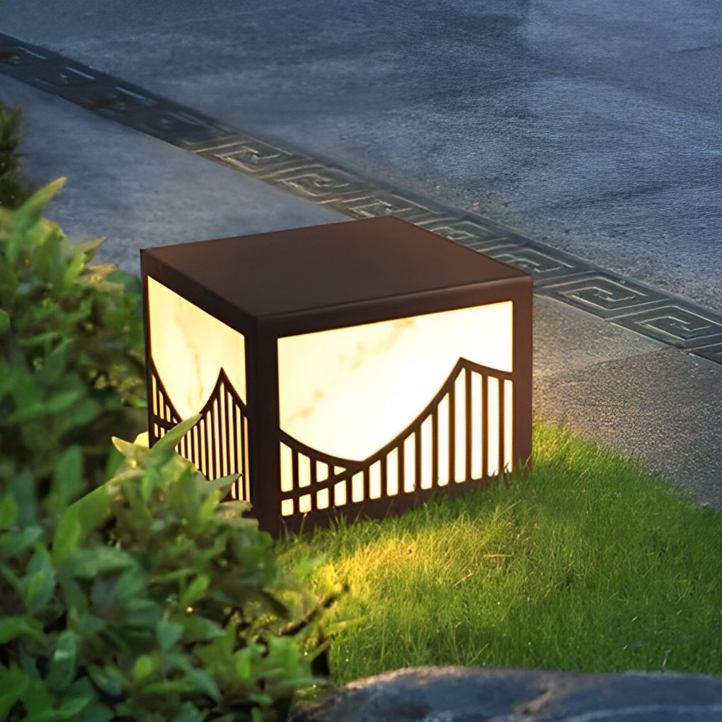 Solar Outdoor Post Lights Waterproof LED Mountain Scenery Landscape Deck and Lawn Pillar Lamps