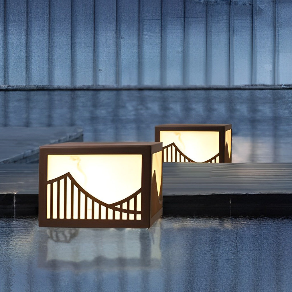 Solar Outdoor Post Lights Waterproof LED Mountain Scenery Landscape Deck and Lawn Pillar Lamps