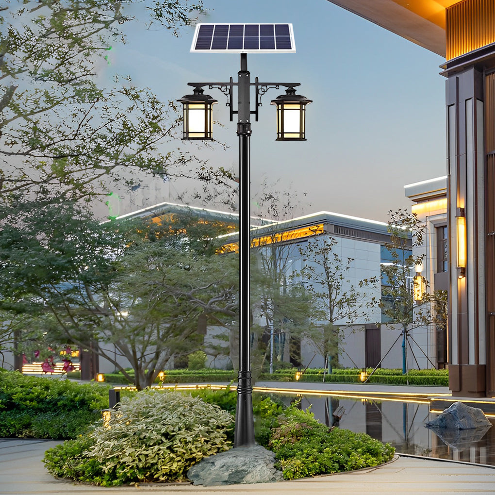 Solar Outdoor Street Lights Waterproof LED Garden Pole Lamp with 3 Color Dimming and Remote 102 Inch