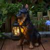 Solar Powered Animal Garden Statues Resin Dog Outdoor Decor with Detachable LED Lantern