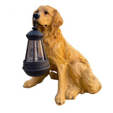 Solar Powered Animal Garden Statues Resin Dog Outdoor Decor with Detachable LED Lantern