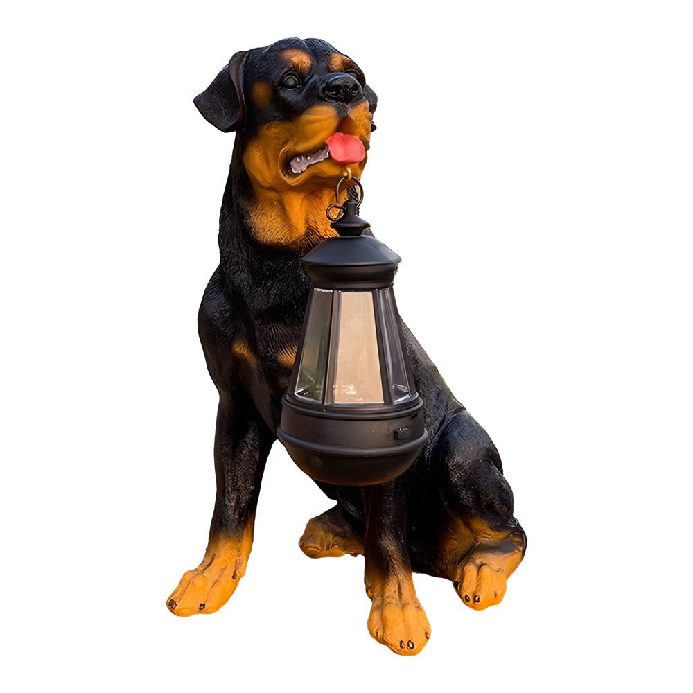 Solar Powered Animal Garden Statues Resin Dog Outdoor Decor with Detachable LED Lantern
