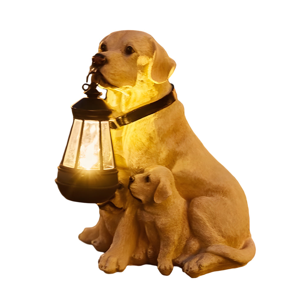 Solar Powered Animal Garden Statues Resin Dog Outdoor Decor with Detachable LED Lantern