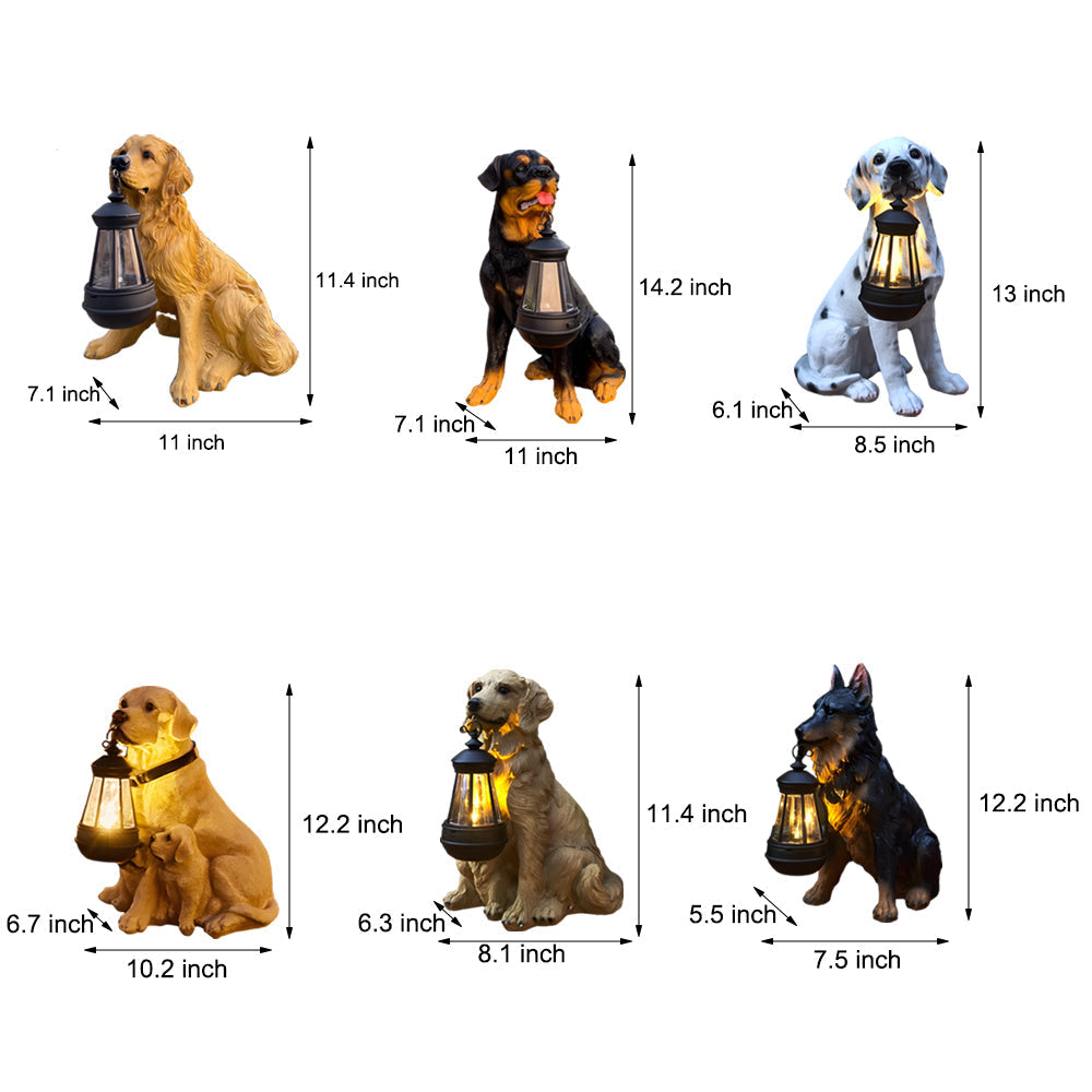 Solar Powered Animal Garden Statues Resin Dog Outdoor Decor with Detachable LED Lantern