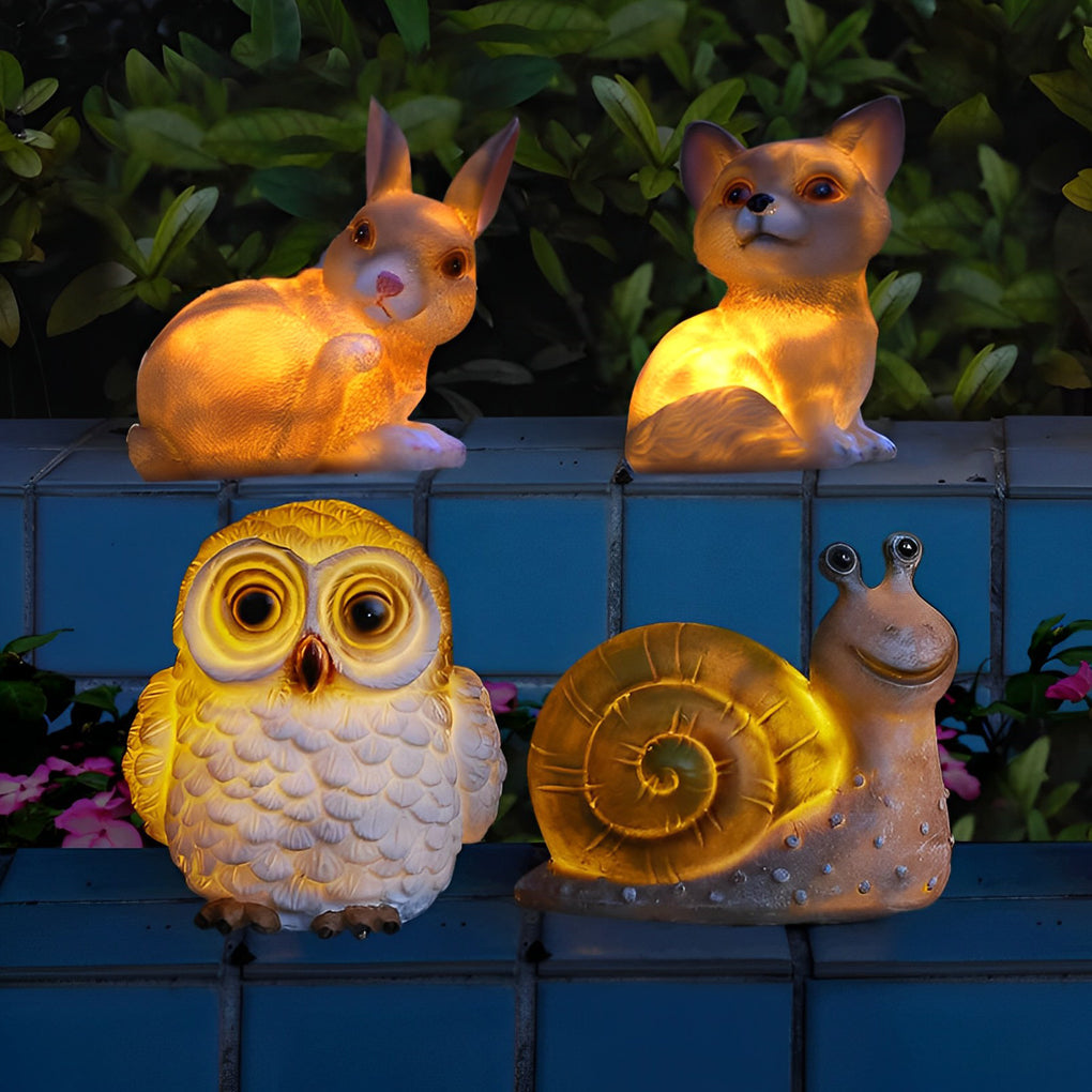 Solar Powered Animal Garden Statues with LED Lights for Outdoor Landscape Decoration