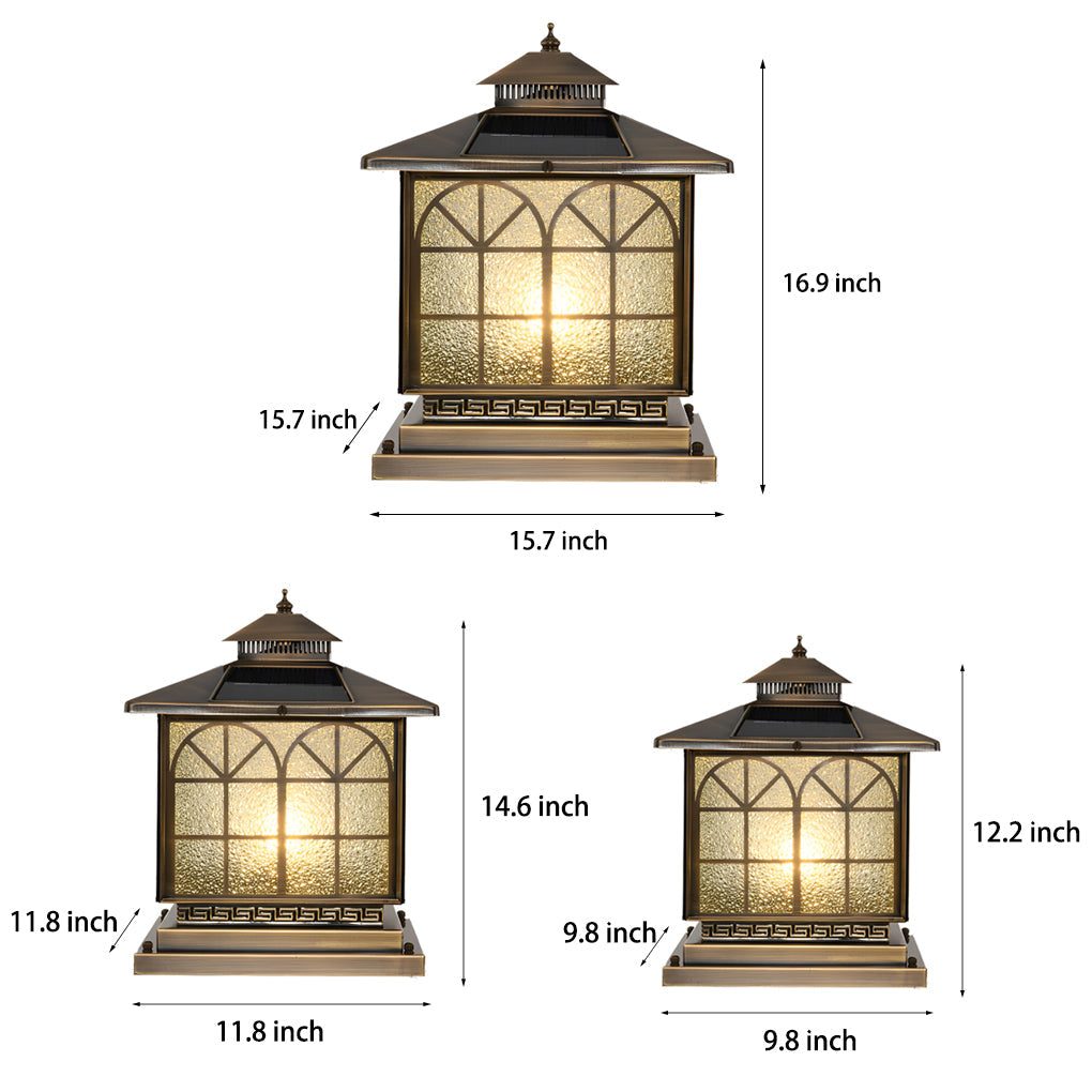 Solar Powered Bronze Post Lights Waterproof LED Outdoor Pillar Cap Lighting with 3 Step Dimming