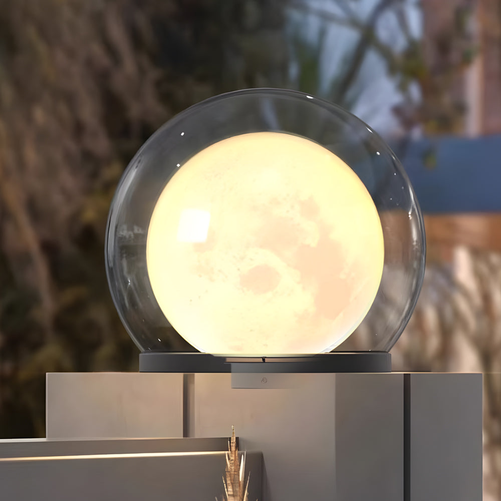 Solar Powered Bubble Lunar Post Light Waterproof Outdoor Globe Lantern for Garden Yard and Gate Path