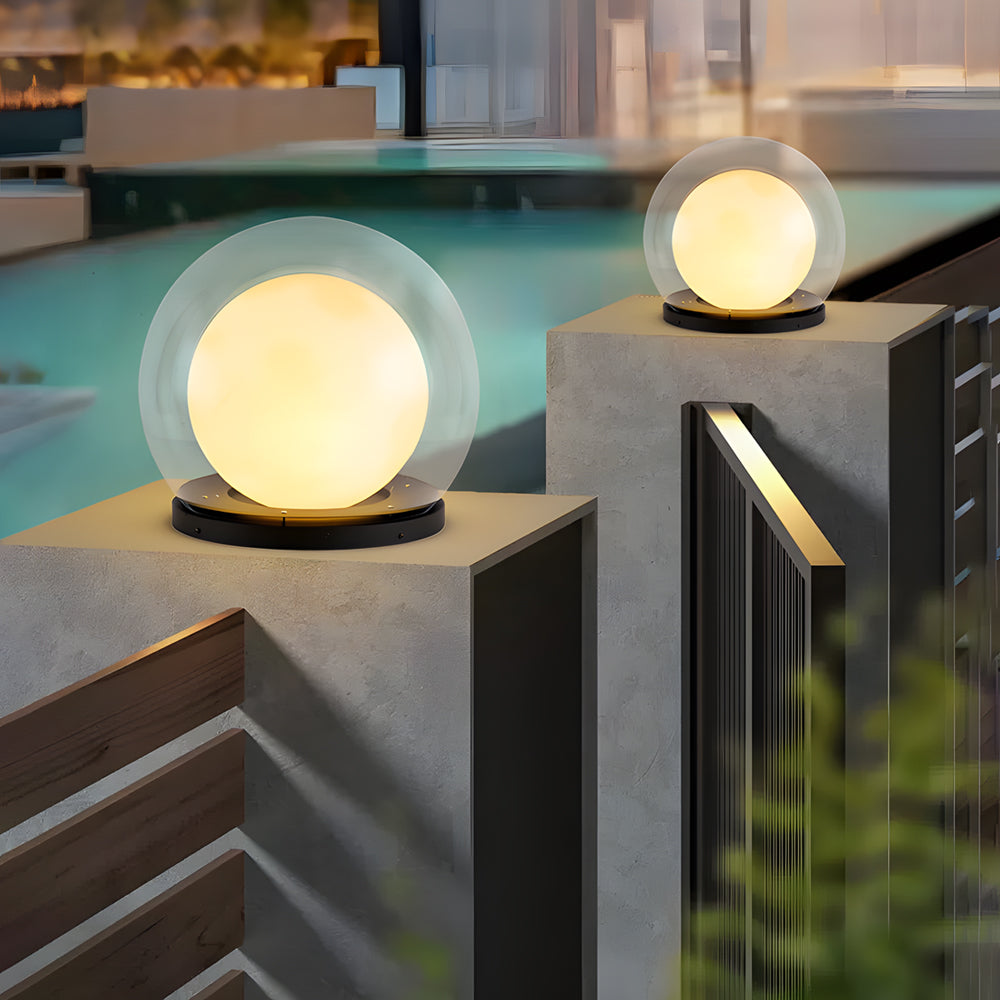 Solar Powered Bubble Lunar Post Light Waterproof Outdoor Globe Lantern for Garden Yard and Gate Path