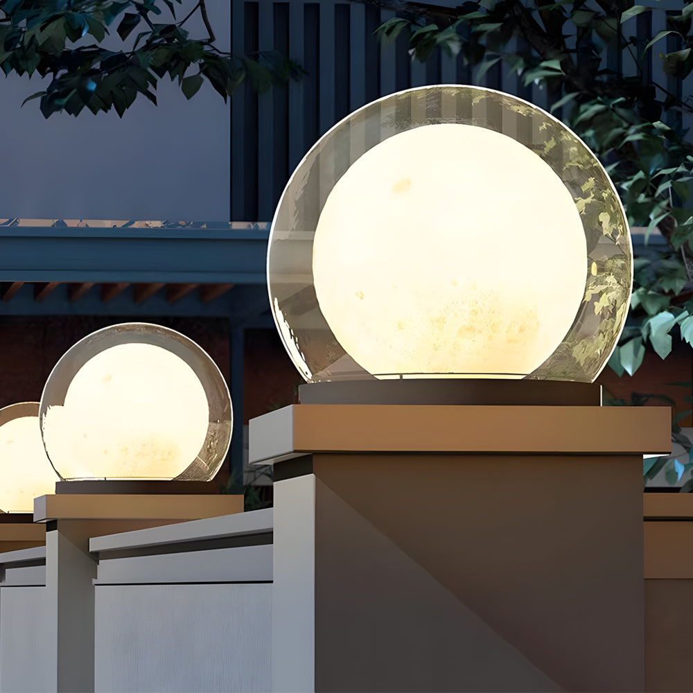 Solar Powered Bubble Lunar Post Light Waterproof Outdoor Globe Lantern for Garden Yard and Gate Path