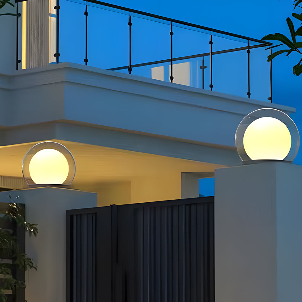 Solar Powered Bubble Lunar Post Light Waterproof Outdoor Globe Lantern for Garden Yard and Gate Path