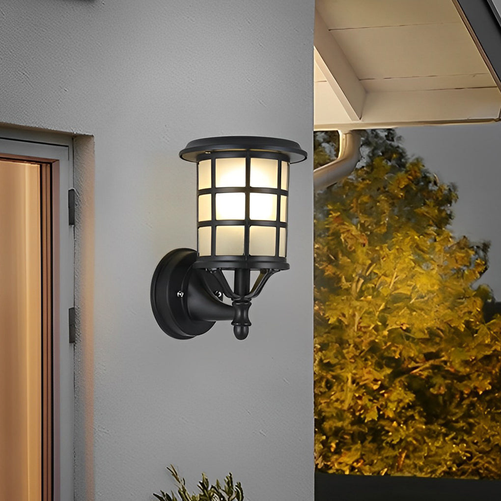 Solar Powered European Style Outdoor Wall Sconce Waterproof Black LED Light with Three Step Dimming