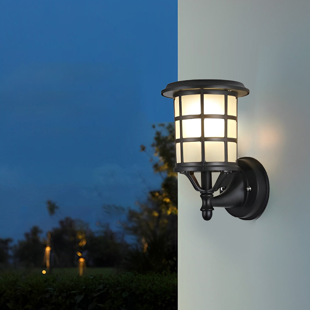 Solar Powered European Style Outdoor Wall Sconce Waterproof Black LED Light with Three Step Dimming