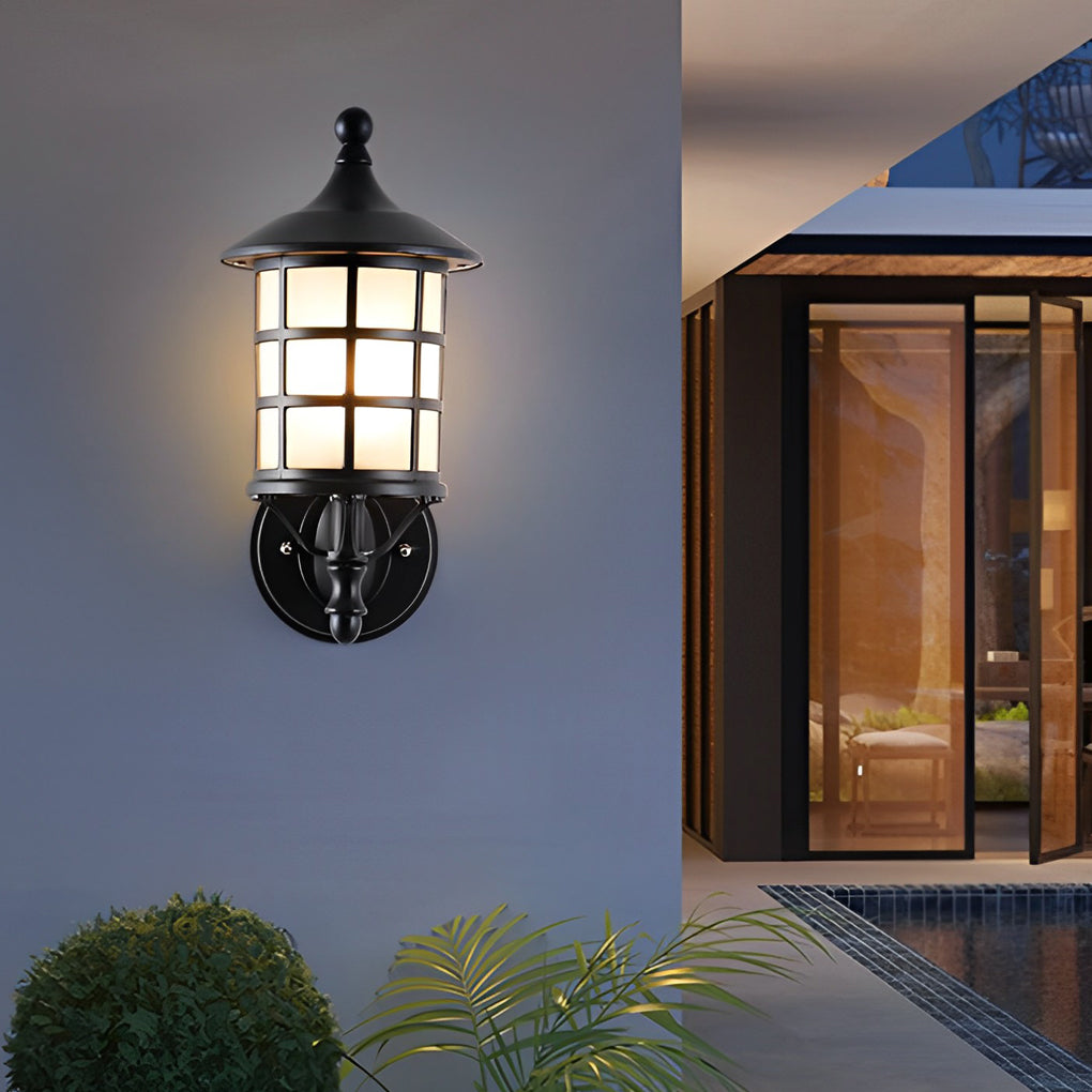 Solar Powered European Style Outdoor Wall Sconce Waterproof Black LED Light with Three Step Dimming