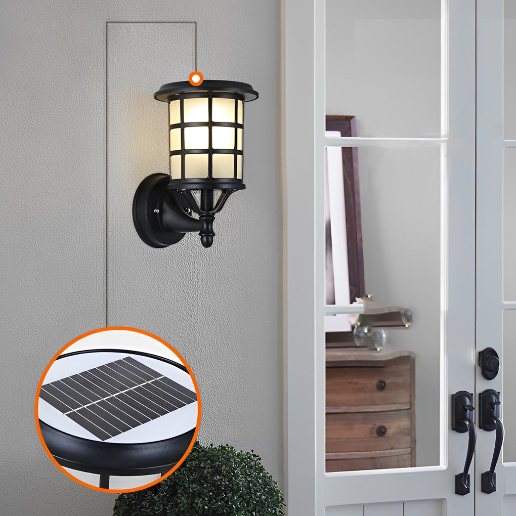 Solar Powered European Style Outdoor Wall Sconce Waterproof Black LED Light with Three Step Dimming