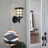 Solar Powered European Style Outdoor Wall Sconce Waterproof Black LED Light with Three Step Dimming