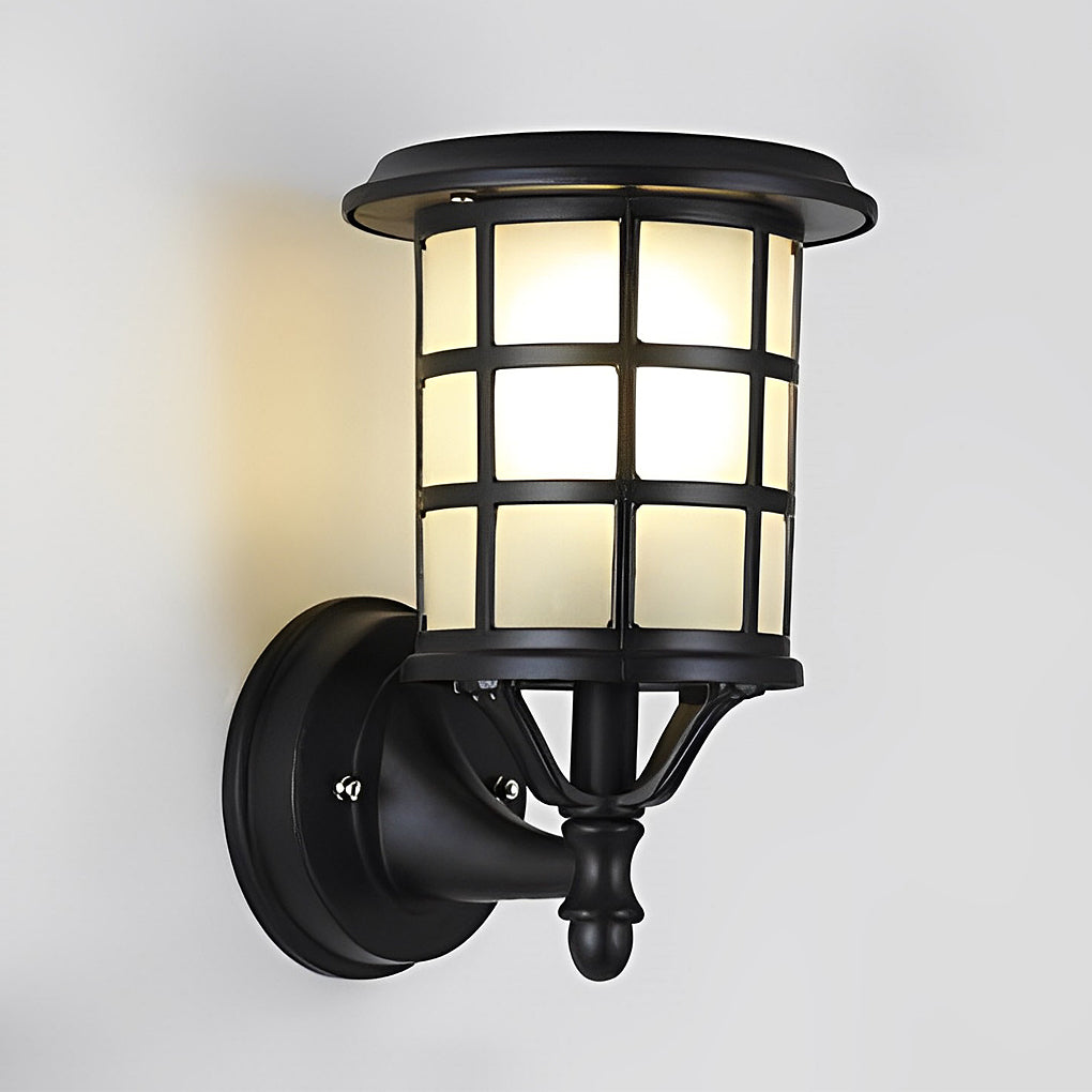 Solar Powered European Style Outdoor Wall Sconce Waterproof Black LED Light with Three Step Dimming