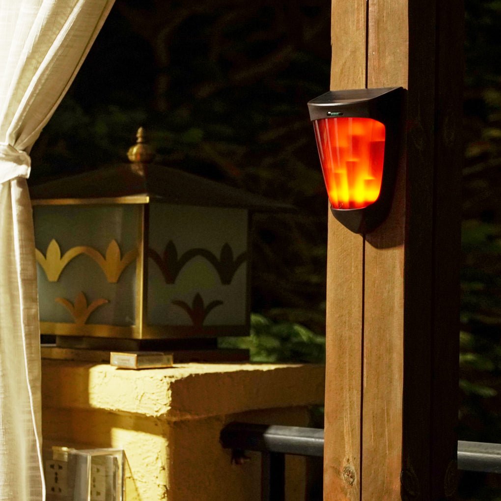 Solar Powered Flickering Flame LED Outdoor Wall Lamp Waterproof Sconce Lighting for Porch and Garden Pathway