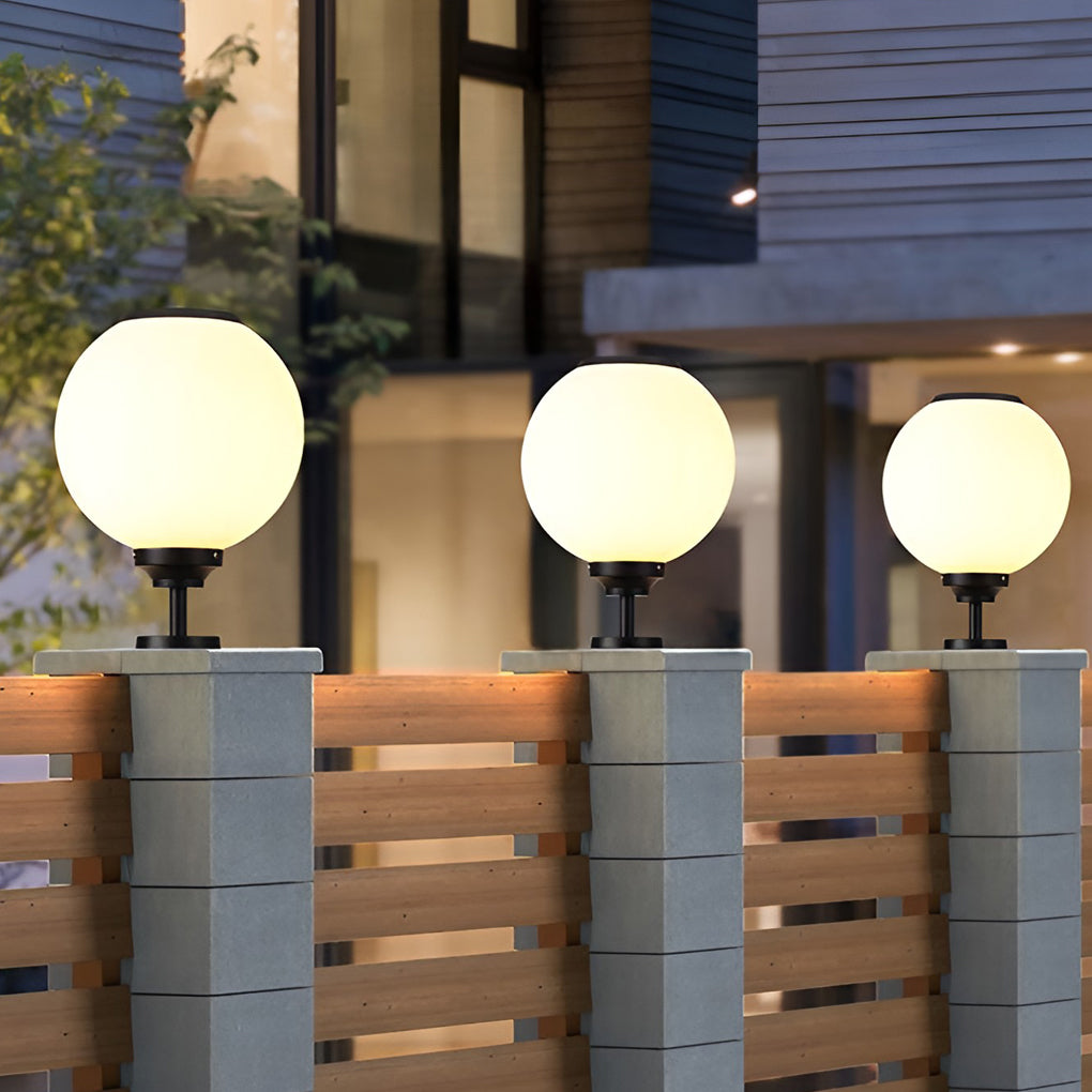 Solar Powered Globe Post Lights Waterproof Three Color LED Pillar Lamp for Fence and Gate