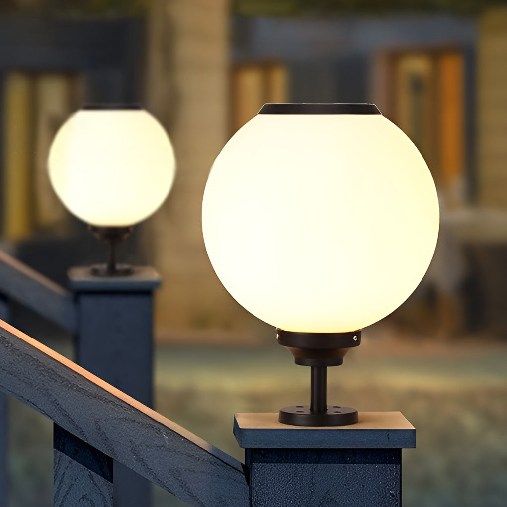 Solar Powered Globe Post Lights Waterproof Three Color LED Pillar Lamp for Fence and Gate