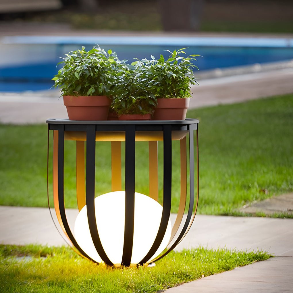 Solar Powered Industrial Outdoor Floor Lantern LED Lamp with Integrated Utility Tray