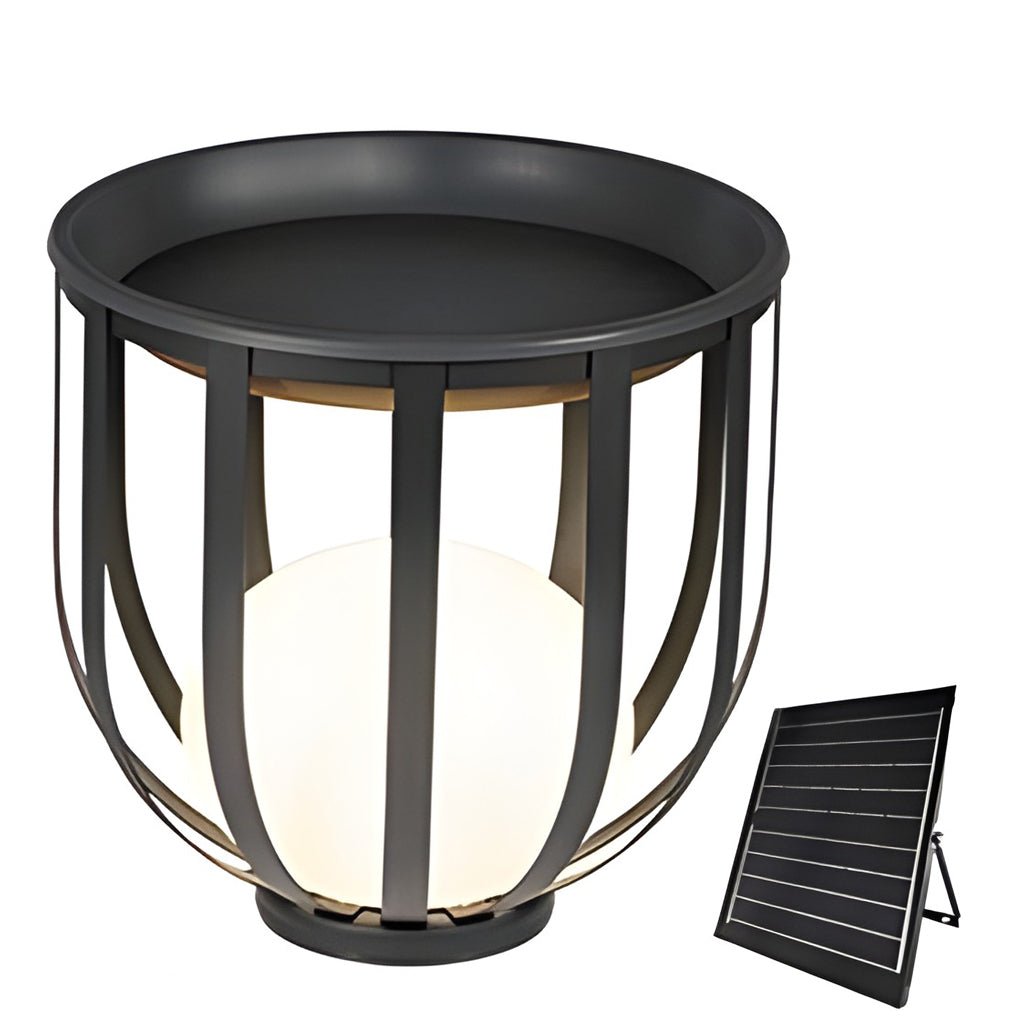 Solar Powered Industrial Outdoor Floor Lantern LED Lamp with Integrated Utility Tray