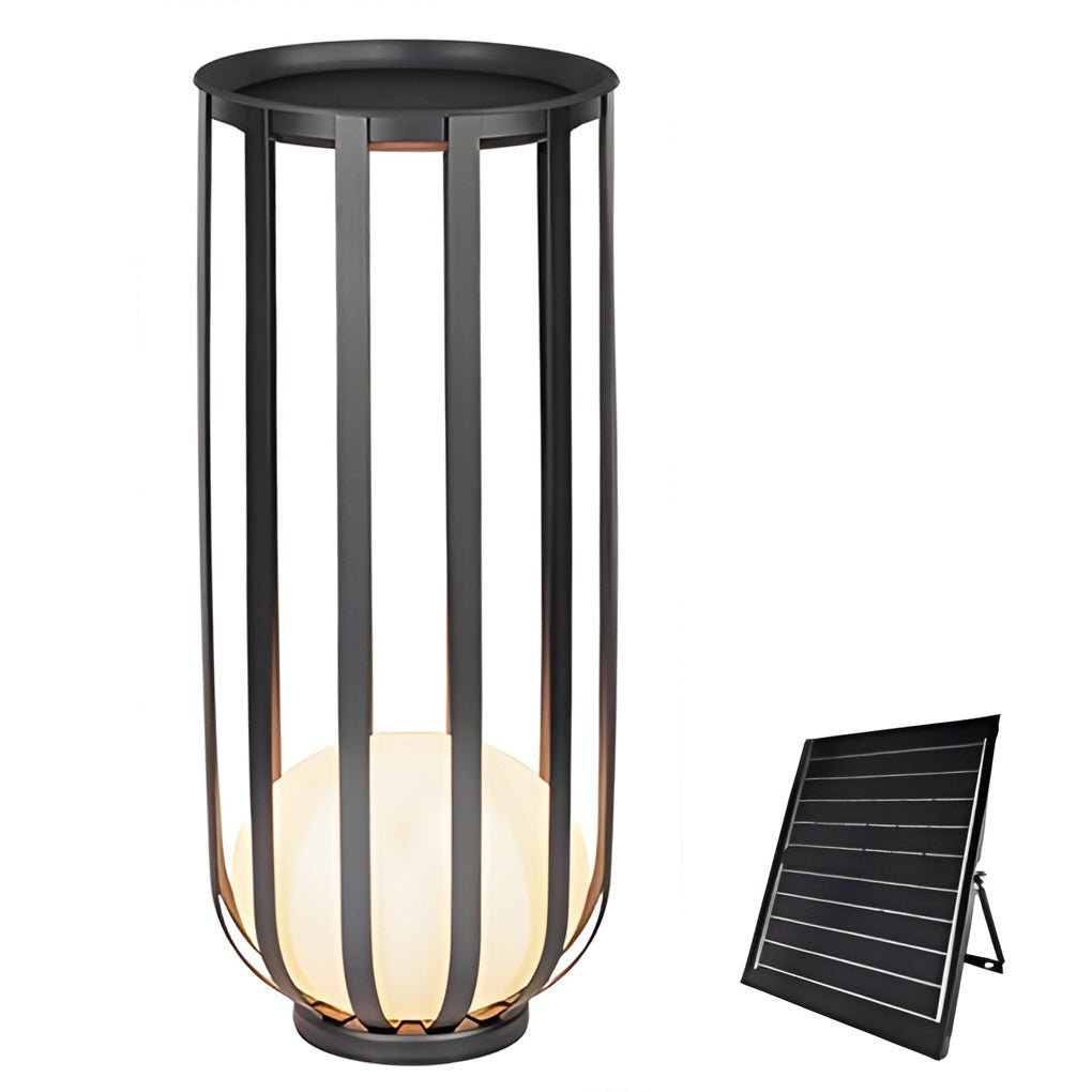 Solar Powered Industrial Outdoor Floor Lantern LED Lamp with Integrated Utility Tray