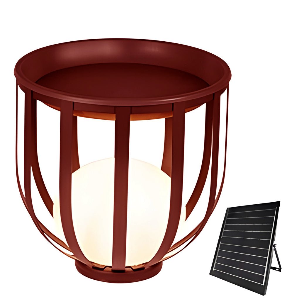 Solar Powered Industrial Outdoor Floor Lantern LED Lamp with Integrated Utility Tray