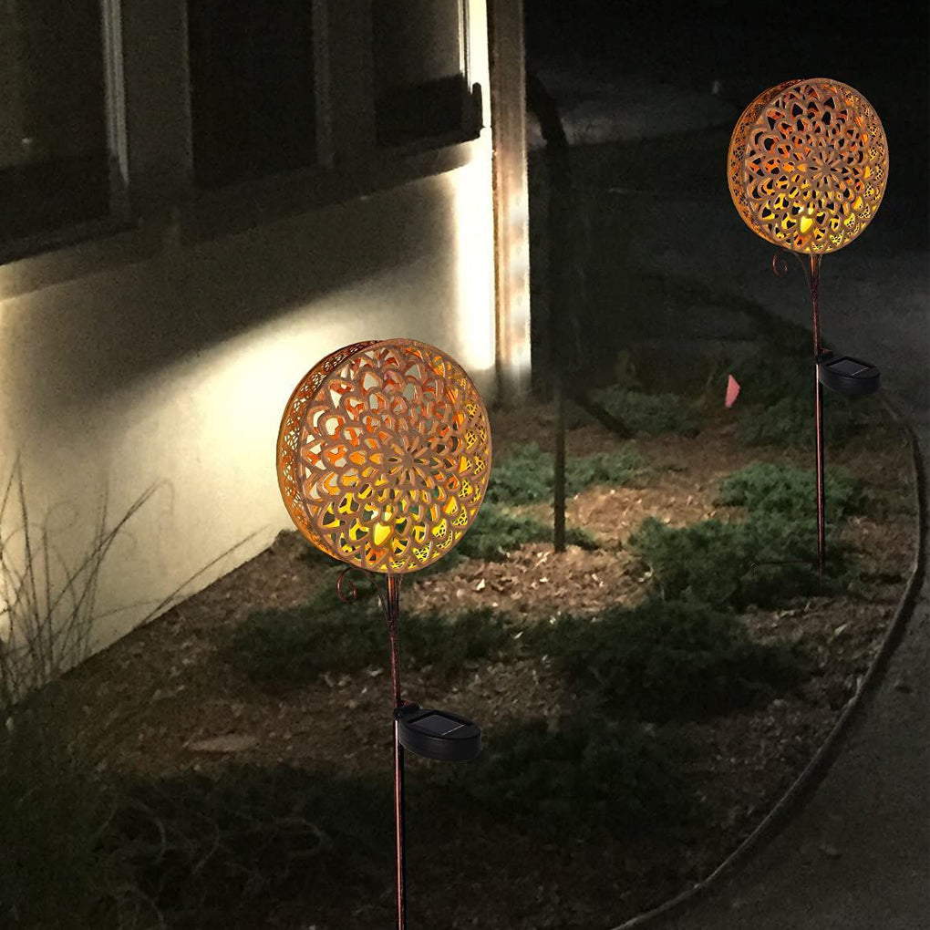 Solar Powered Iron Hollow Flower Projection Path Lights Waterproof Outdoor Decorative Garden Stake