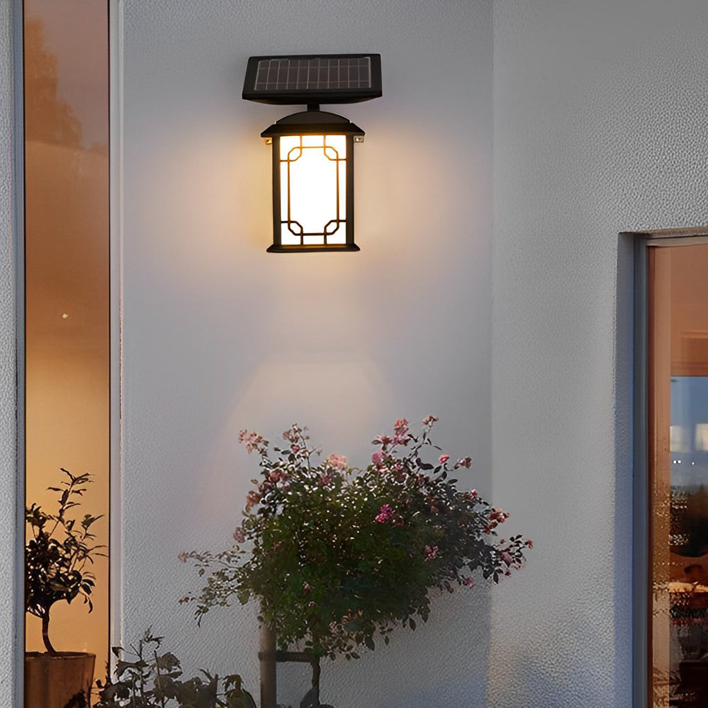 Solar Powered LED Outdoor Wall Sconce Dimmable with Remote Waterproof Black Porch Light