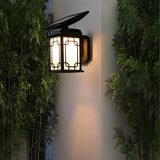 Solar Powered LED Outdoor Wall Sconce Dimmable with Remote Waterproof Black Porch Light