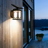 Solar Powered LED Outdoor Wall Sconce Dimmable with Remote Waterproof Black Porch Light