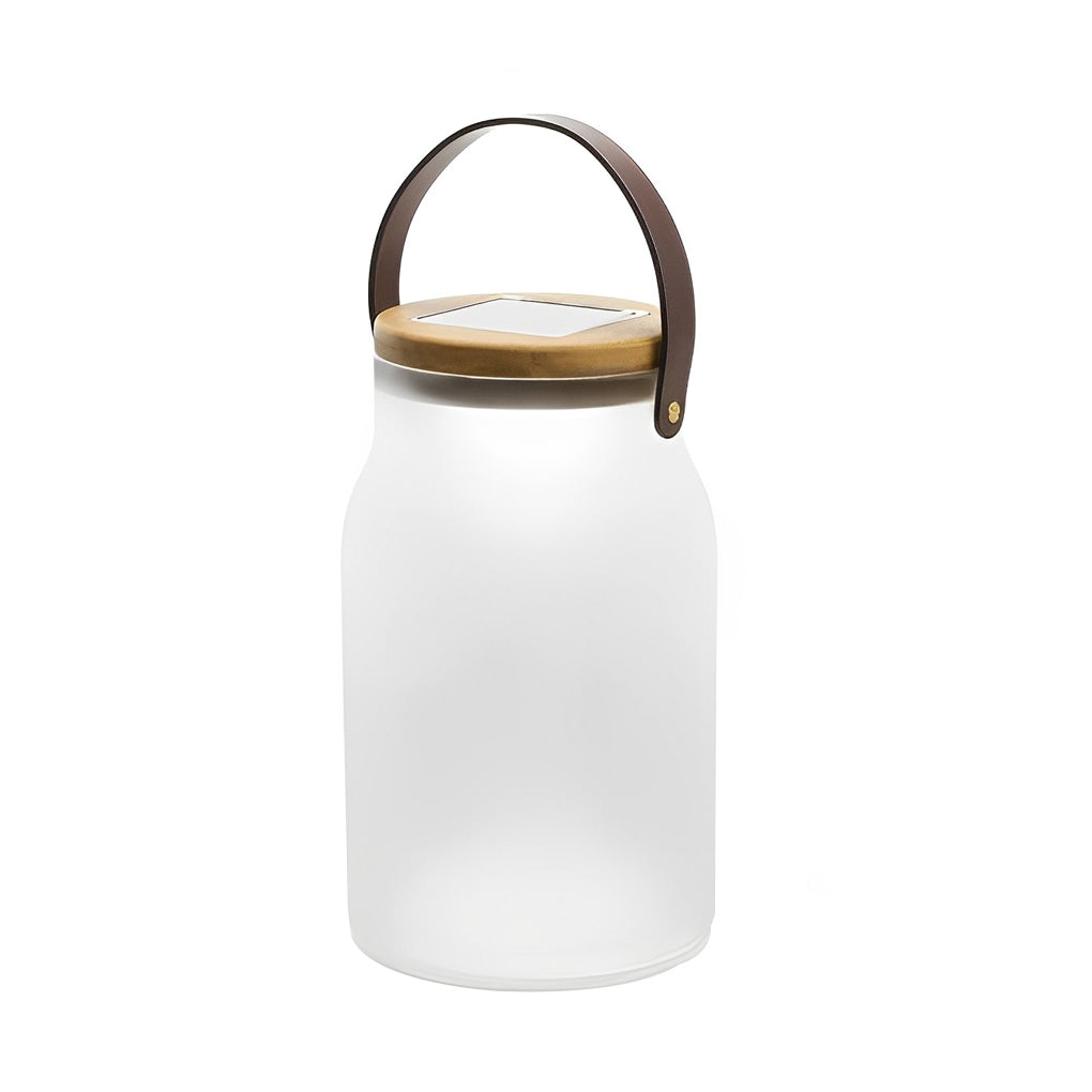 Solar Powered LED Portable Outdoor Lawn Light with Waterproof Glass Jar and Teak Wood Base