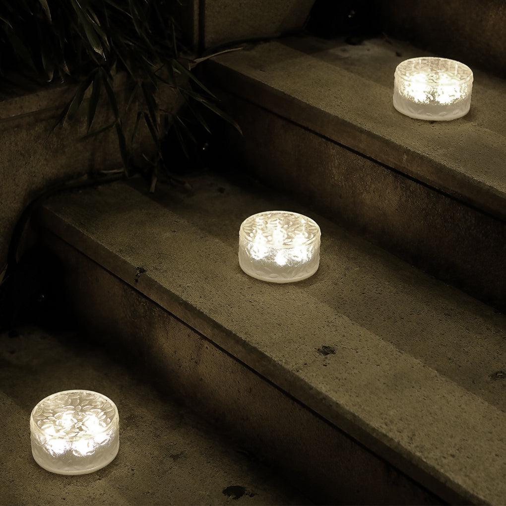 Solar Powered LED Round Ice Brick Step Lights Waterproof Outdoor Garden Path Lighting 4 Pack