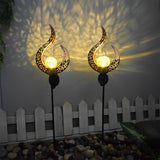 Solar Powered Moon and Flame Garden Stakes with Cracked Glass LED Projection Lighting