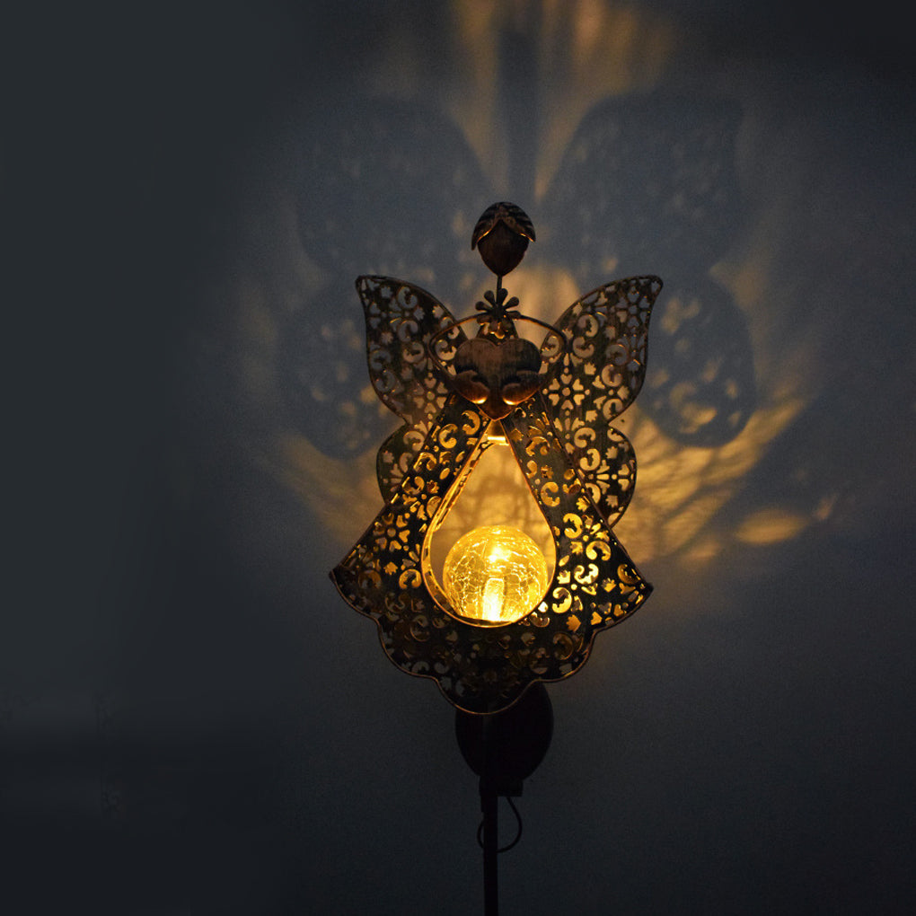 Solar Powered Moon and Flame Garden Stakes with Cracked Glass LED Projection Lighting