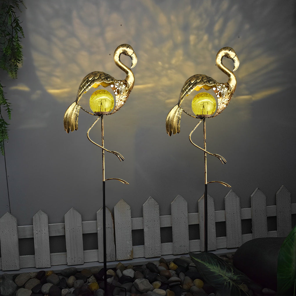 Solar Powered Moon and Flame Garden Stakes with Cracked Glass LED Projection Lighting
