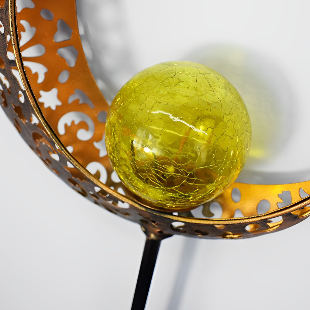 Solar Powered Moon and Flame Garden Stakes with Cracked Glass LED Projection Lighting
