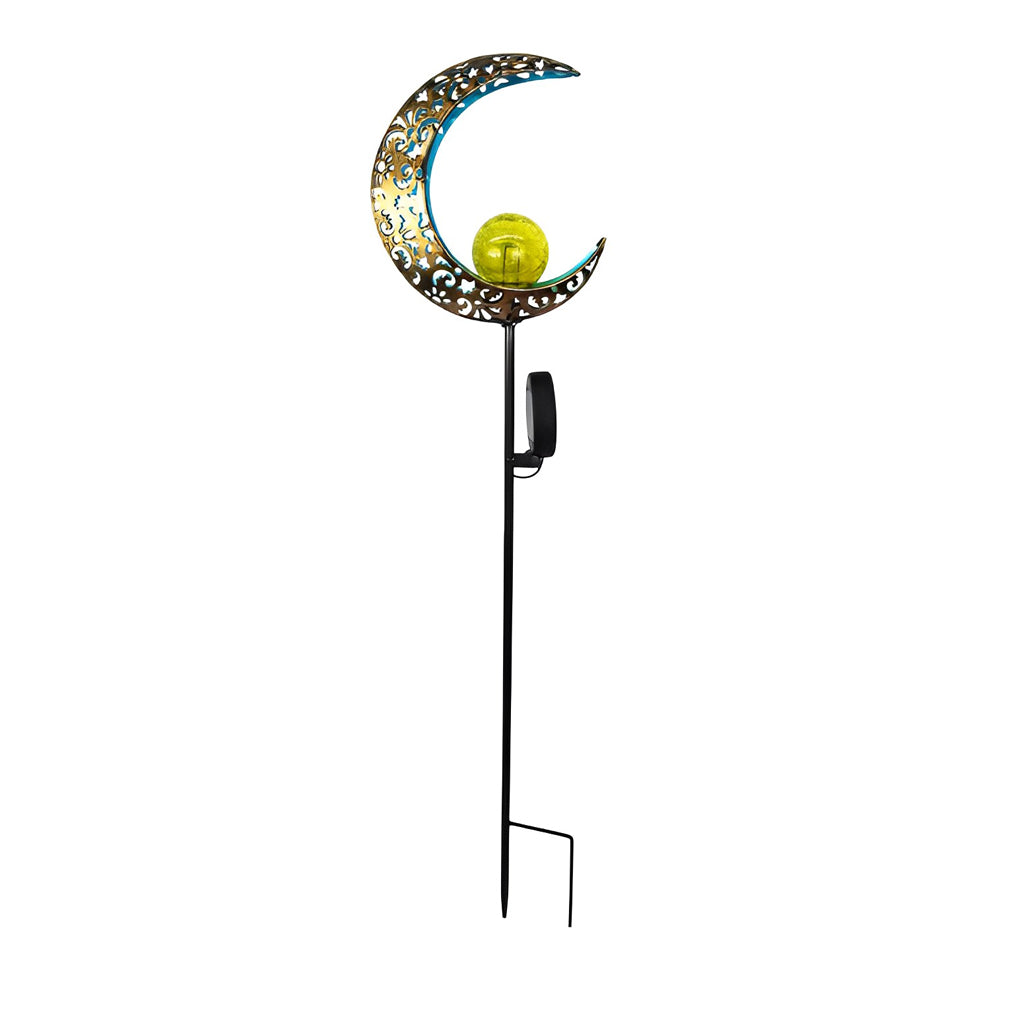 Solar Powered Moon and Flame Garden Stakes with Cracked Glass LED Projection Lighting