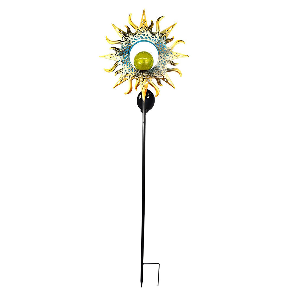 Solar Powered Moon and Flame Garden Stakes with Cracked Glass LED Projection Lighting