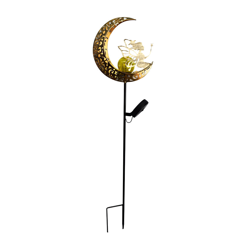 Solar Powered Moon and Flame Garden Stakes with Cracked Glass LED Projection Lighting